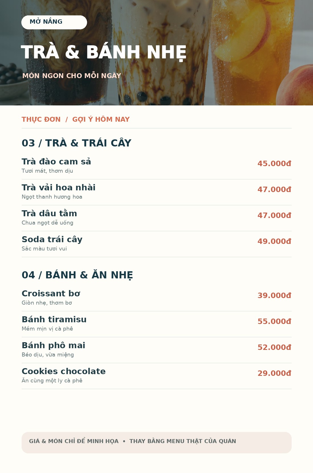 02 / Trà trái cây & bánh nhẹ